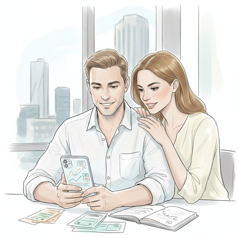 Человек просматривает финансовые графики и котировки акций в мобильном приложении на смартфоне, изучая, как работает брокерский счет для покупки ценных бумаг.