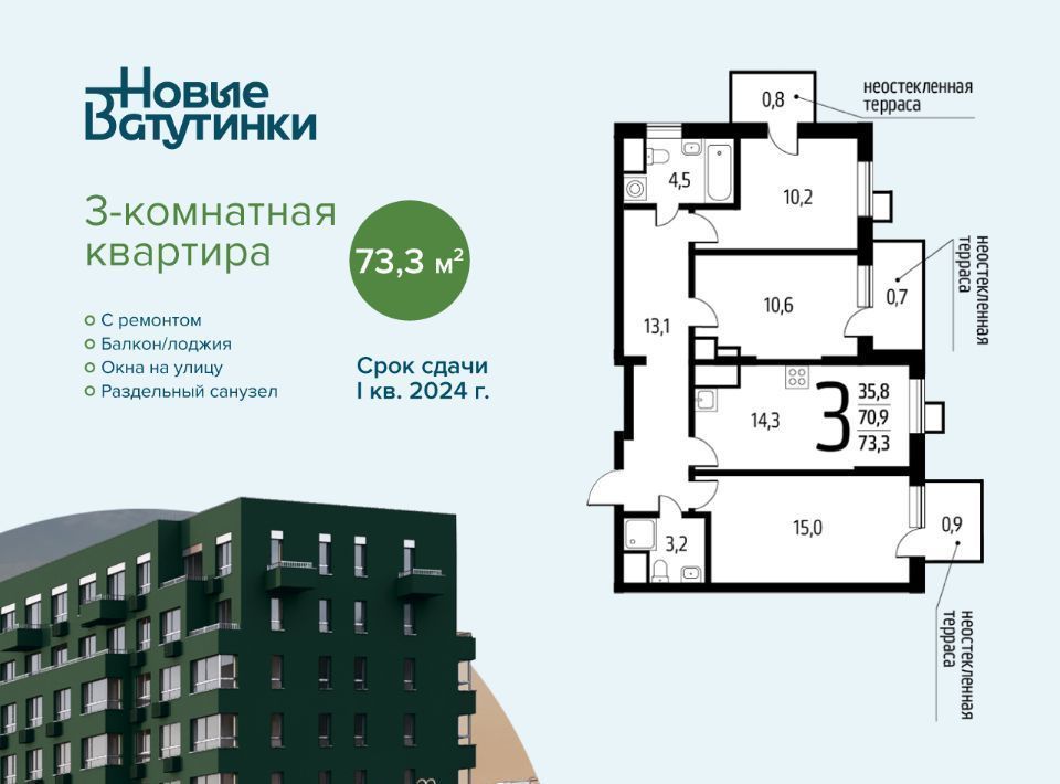 квартира г Москва п Десеновское ул 3-я Нововатутинская 15к/3 метро Ольховая фото 1