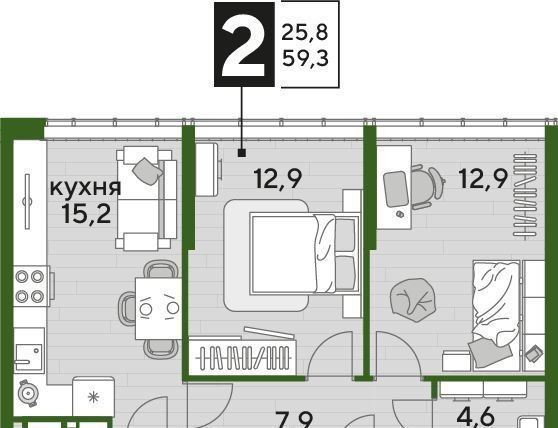 квартира г Краснодар р-н Прикубанский ул им. Анны Ахматовой фото 3