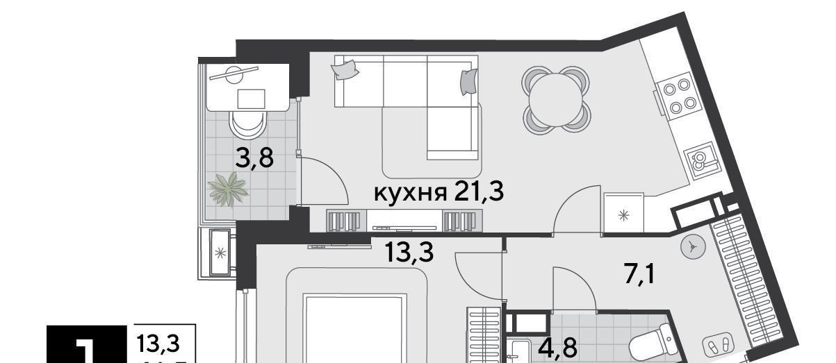 квартира г Краснодар р-н Прикубанский ЖК «Парк Победы» фото 1