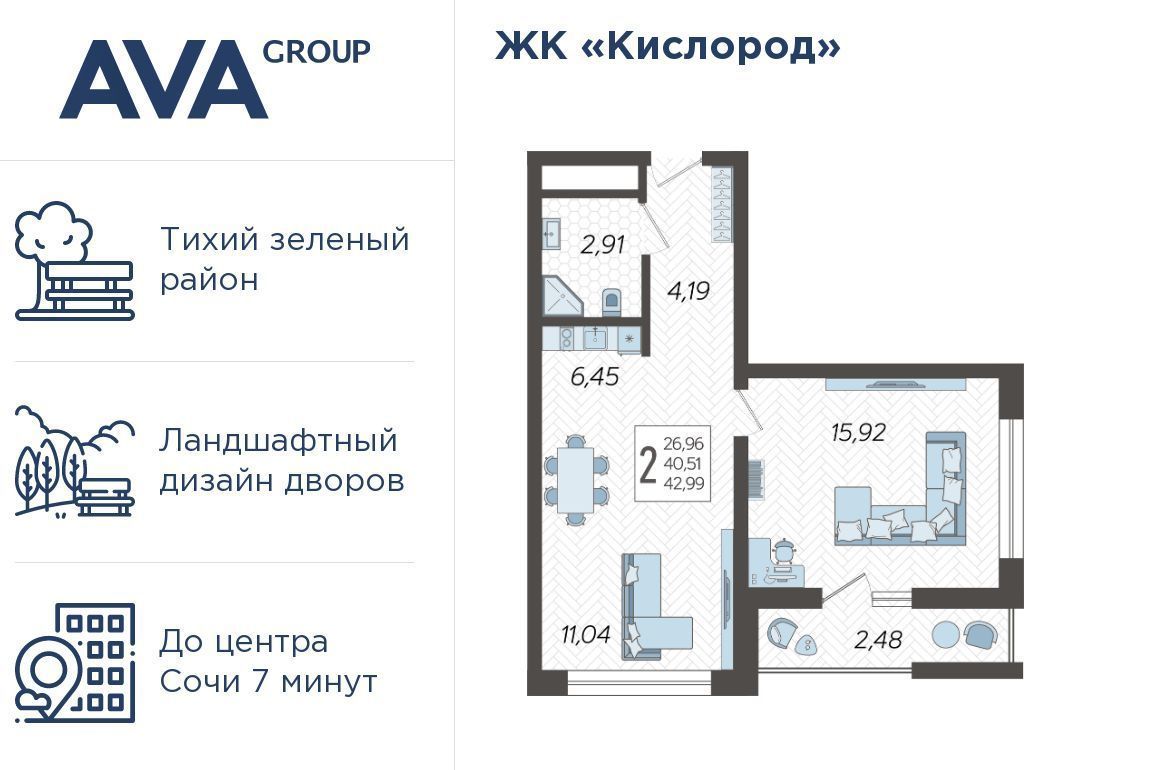 квартира г Сочи р-н Хостинский ЖК «Кислород» 14 фото 1