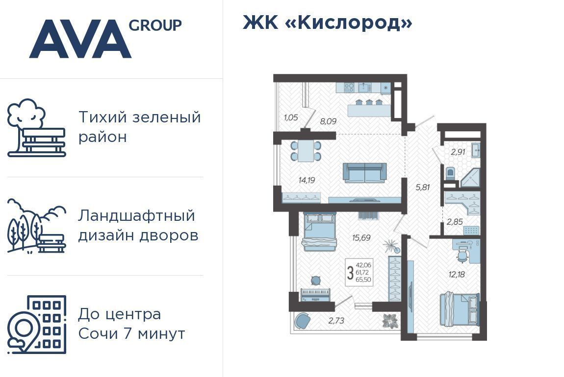 квартира г Сочи р-н Хостинский ЖК «Кислород» 3 фото 1