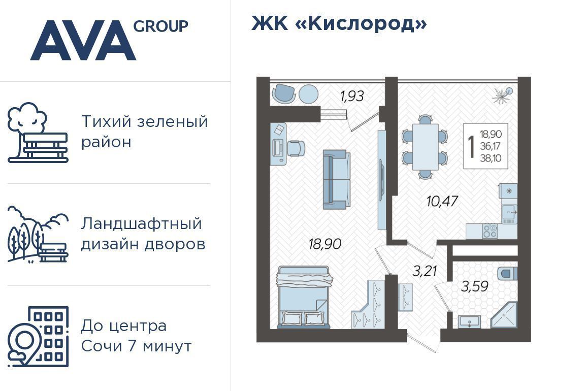 квартира г Сочи р-н Хостинский ЖК «Кислород» 13 фото 1