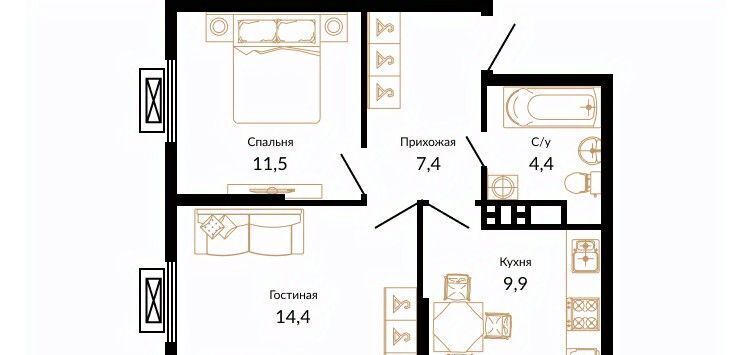 квартира г Краснодар р-н Прикубанский ЖК Южане фото 1