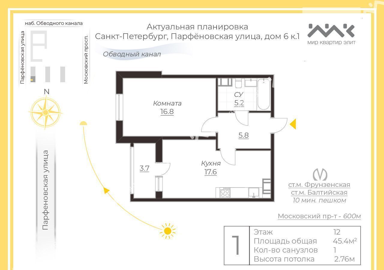 квартира г Санкт-Петербург метро Фрунзенская ул Парфёновская 6к/1 фото 28