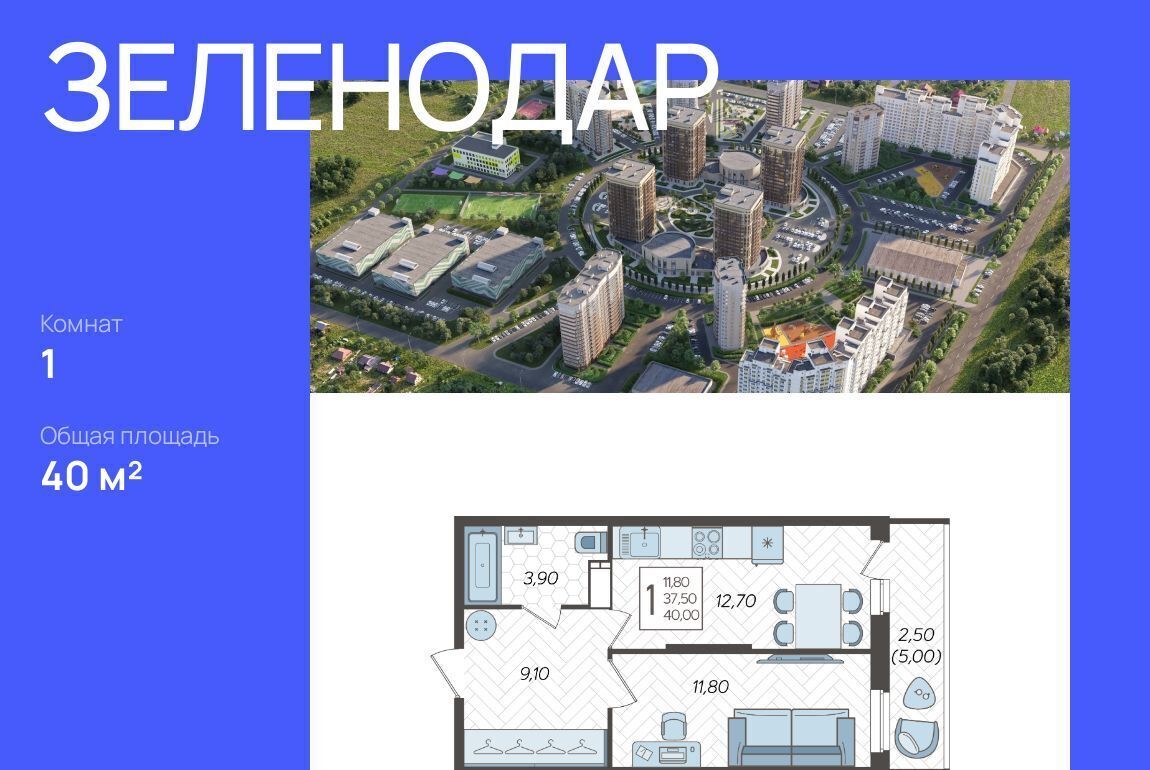 квартира г Краснодар р-н Прикубанский ЖК «Зеленодар» фото 1