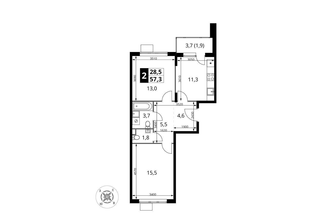 Продам двухкомнатную новостройку в городе Химках Ховрино 57.0 м² этаж 17/17  11889750 руб база Олан ру объявление 119209369