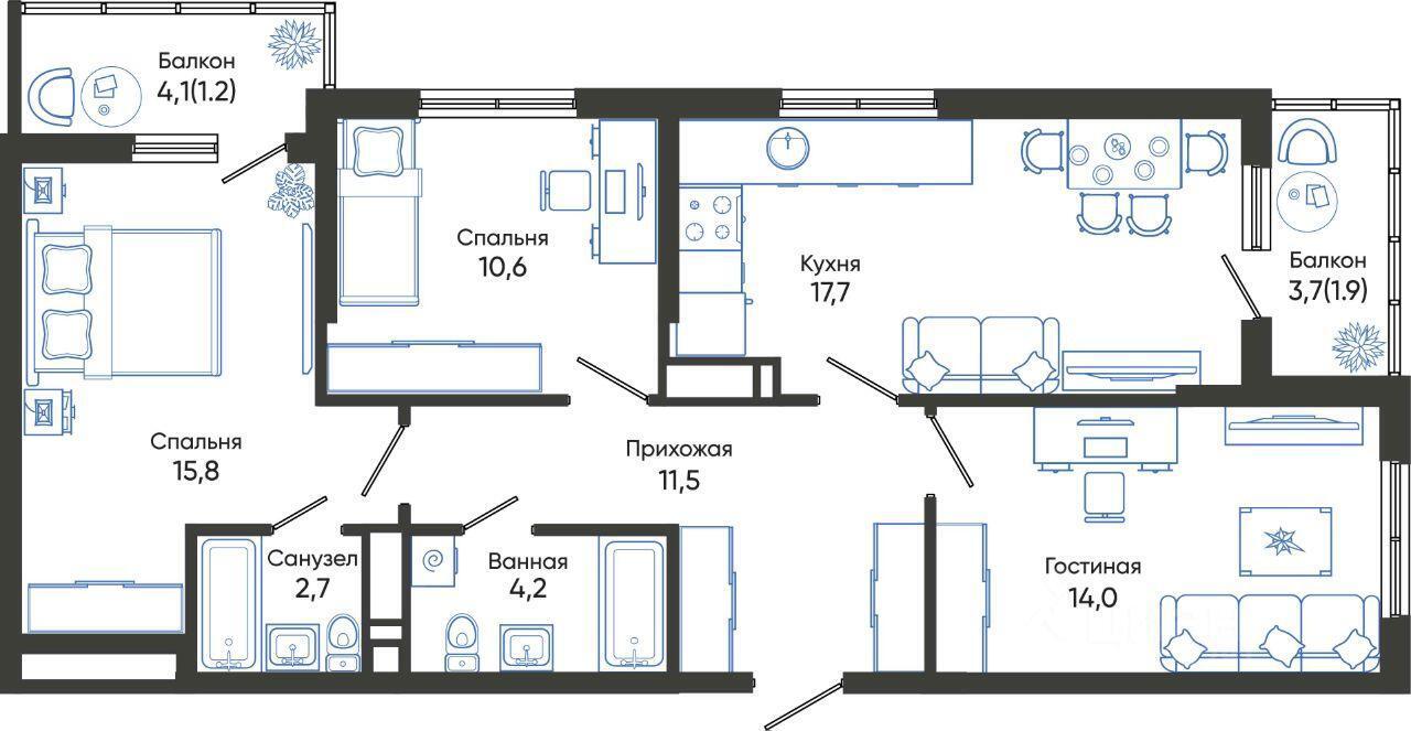 квартира г Новороссийск ул Куникова 353923 47 фото 1