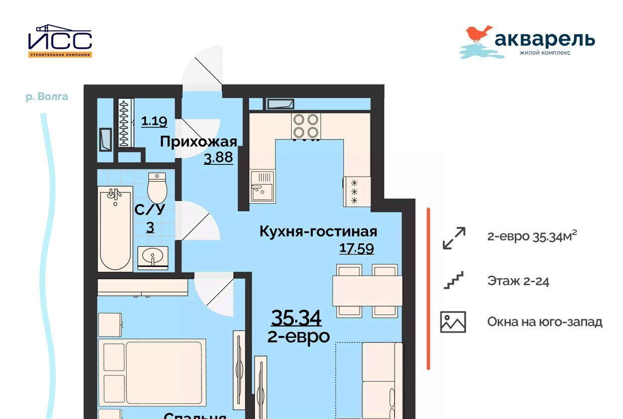 квартира г Ульяновск р-н Заволжский Новый Город ЖК «Акварель» 18-й кв-л фото 1