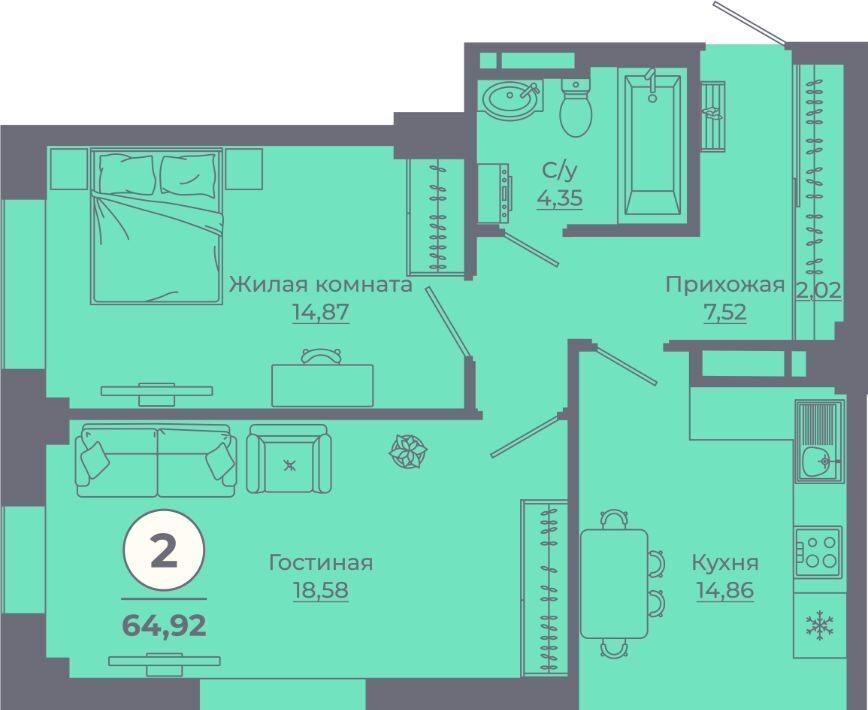 квартира г Ростов-на-Дону р-н Советский ул Еременко 109/23 жилой парк «Сокольники» Левенцовский жилой район; Левенцовский жилой массив фото 1