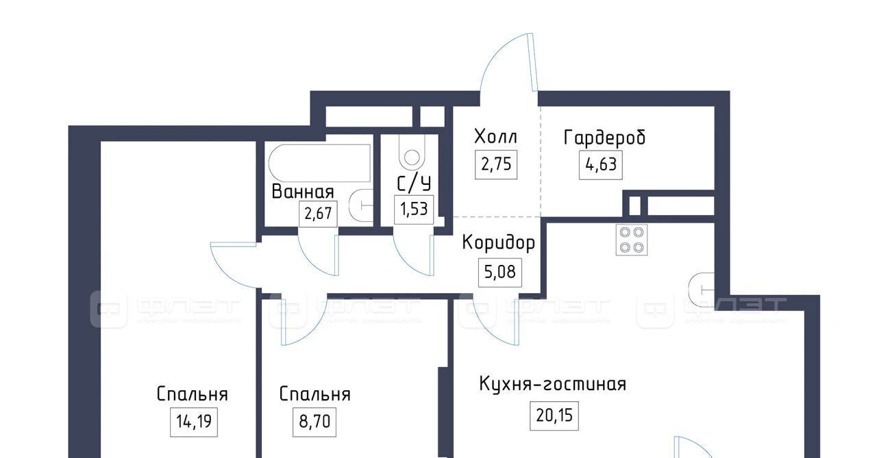 квартира р-н Зеленодольский с Осиново ЖК «Зимний Сад» Осиновское с/пос, сад, Авиастроительная фото 2