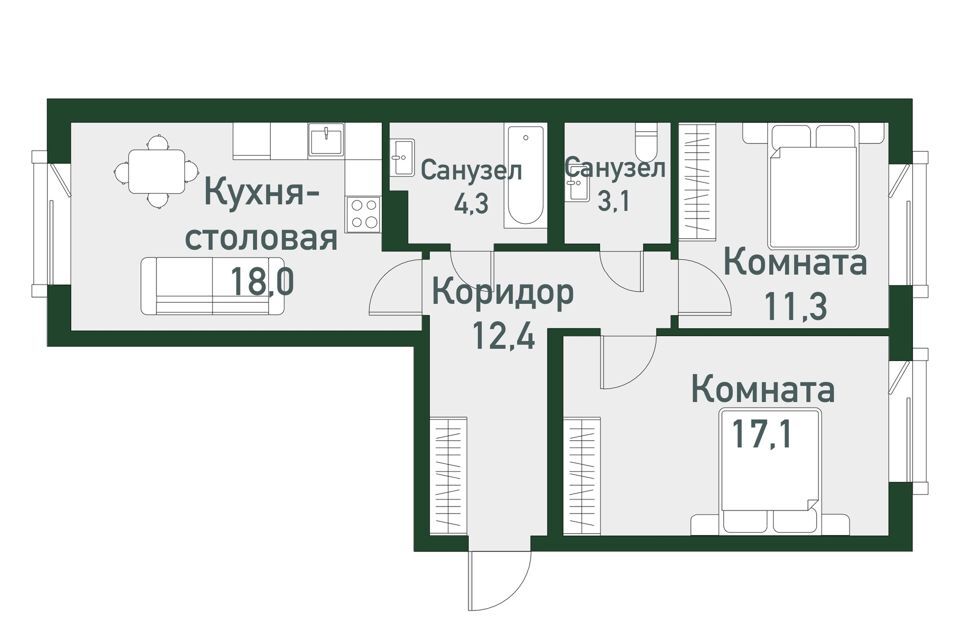 квартира р-н Сосновский п Западный Спортивная улица, 20 фото 1