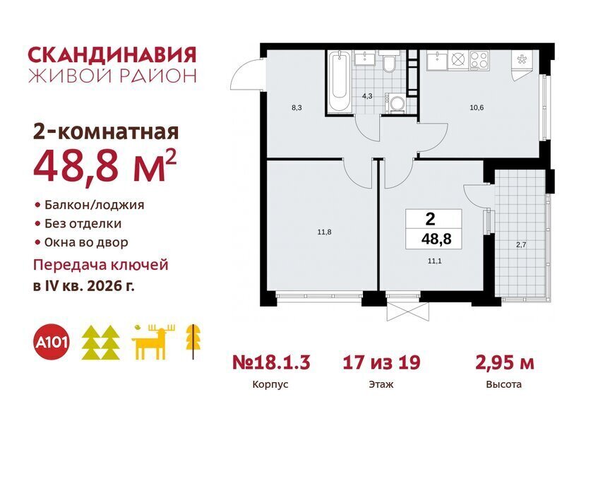 квартира г Москва метро Коммунарка метро Бульвар Адмирала Ушакова ТиНАО жилой комплекс Скандинавия, 18. 2.1 фото 1