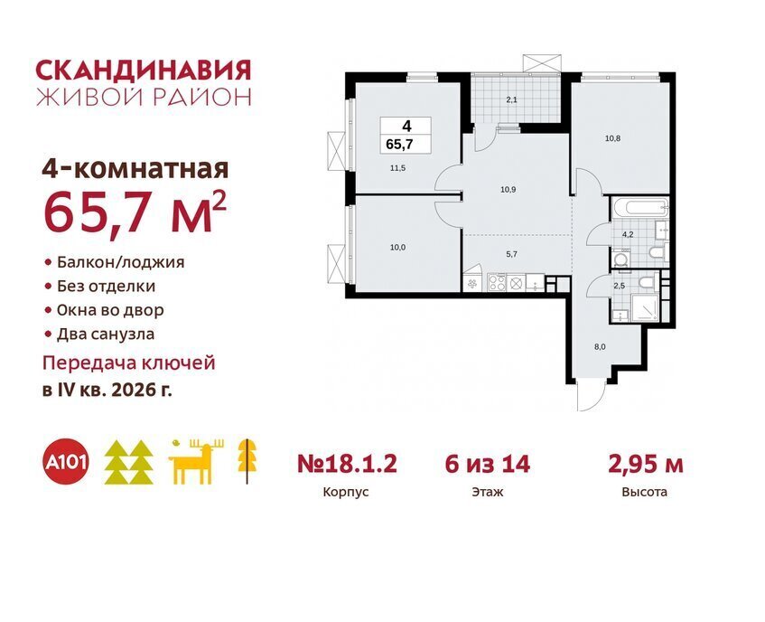 квартира г Москва метро Коммунарка метро Бульвар Адмирала Ушакова ТиНАО жилой комплекс Скандинавия, 18. 2.1 фото 1