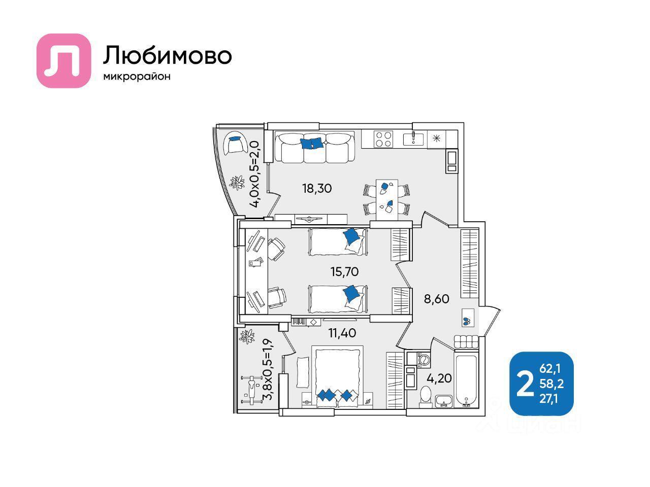 квартира г Краснодар р-н Прикубанский мкр Любимово 5 фото 1