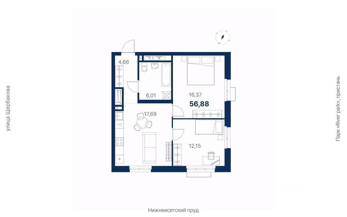 квартира г Екатеринбург р-н Чкаловский ул Щербакова 148/2 фото 1