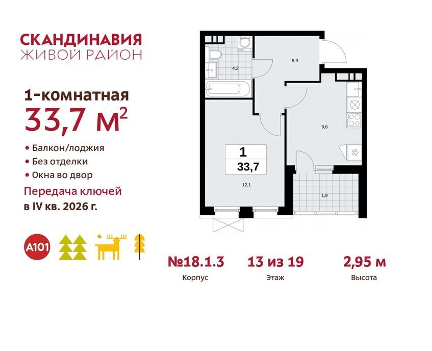 квартира г Москва метро Коммунарка метро Бульвар Адмирала Ушакова ТиНАО жилой комплекс Скандинавия, 18. 2.1 фото 1