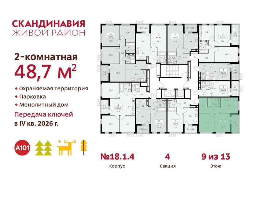 квартира г Москва метро Коммунарка метро Бульвар Адмирала Ушакова ТиНАО жилой комплекс Скандинавия, 18. 2.1 фото 2