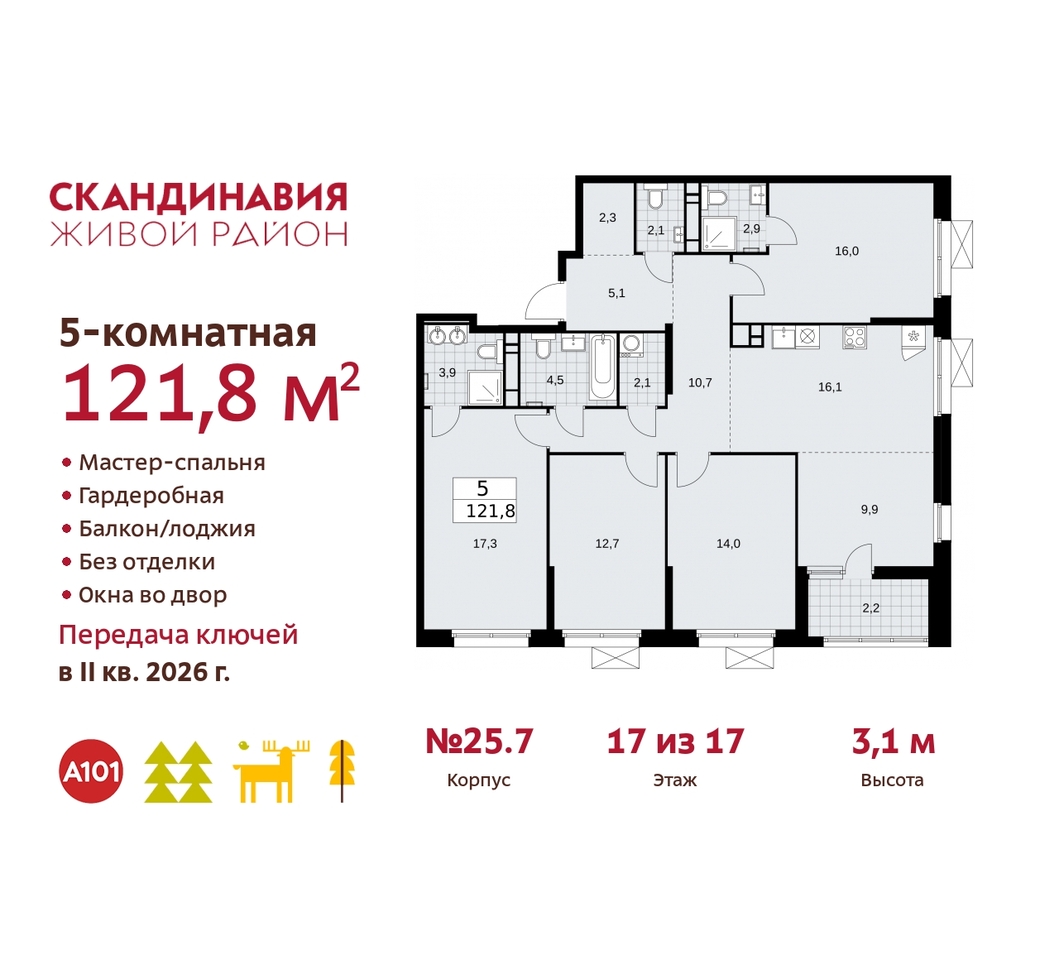 квартира г Москва п Сосенское б-р Скандинавский 25/7 жилой район «Скандинавия» Сосенское, Бутово фото 1