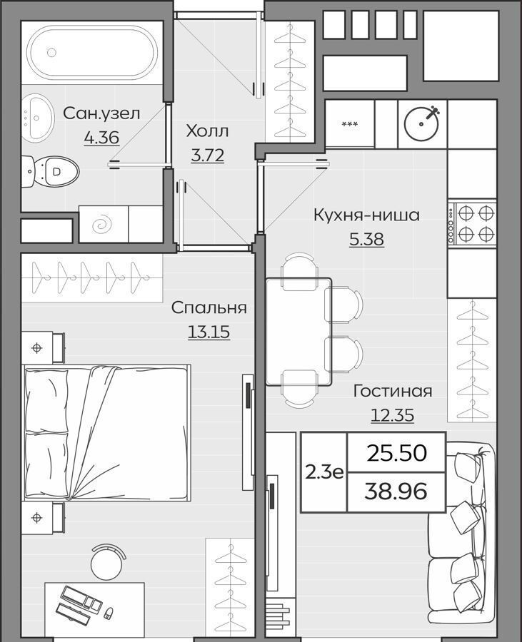 квартира г Казань р-н Приволжский Дубравная тракт Оренбургский 6 ЖК «Батталовский» стр. 3, 4, 5 фото 9