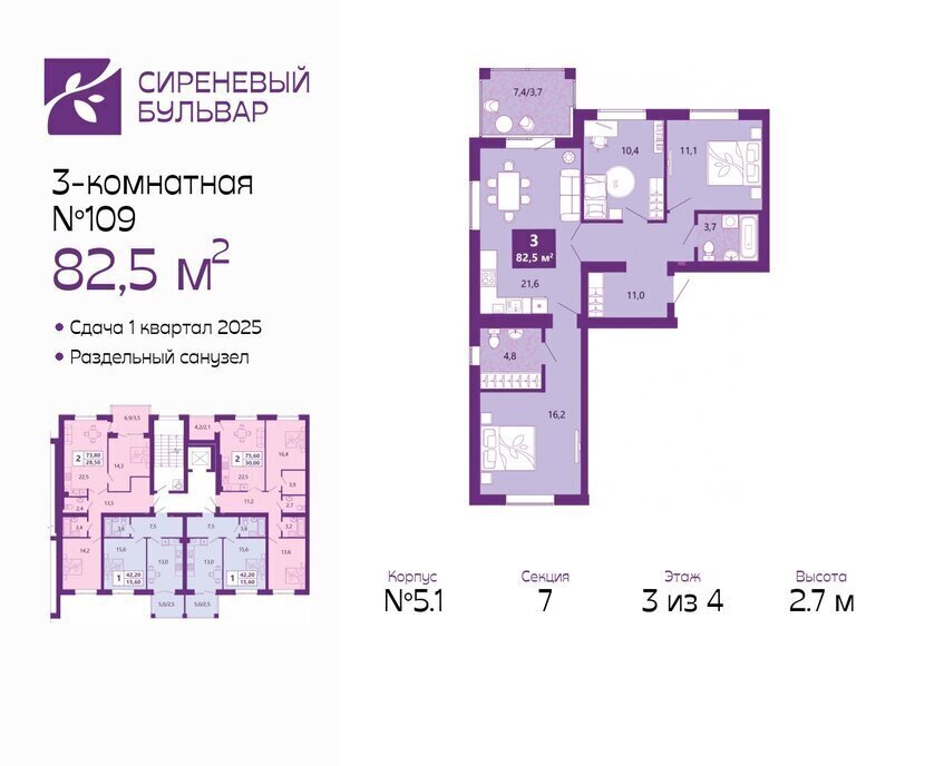 квартира г Калининград жилой комплекс Сиреневый Бульвар фото 1