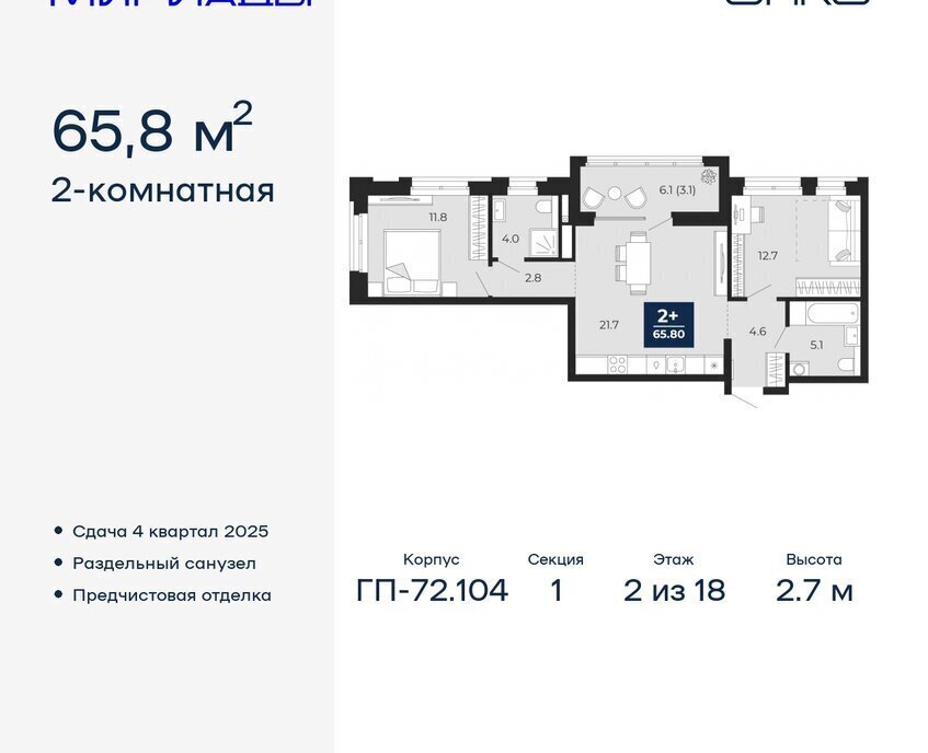 квартира г Тюмень ЖК «Мириады» Ленинский административный округ фото 1