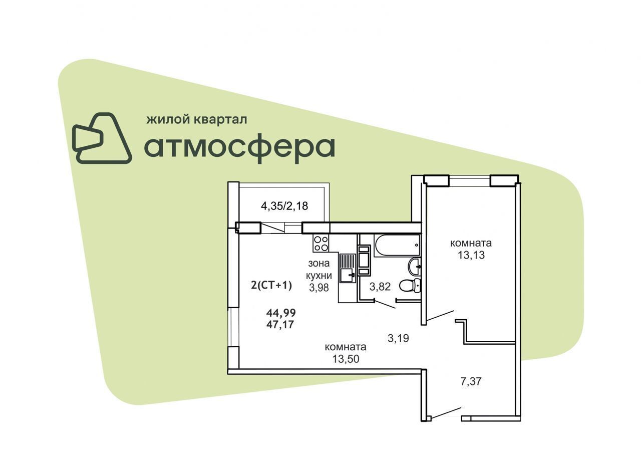 квартира г Челябинск ул Дружбы 1 Кременкульское сельское поселение, ЖК «Атмосфера» фото 2