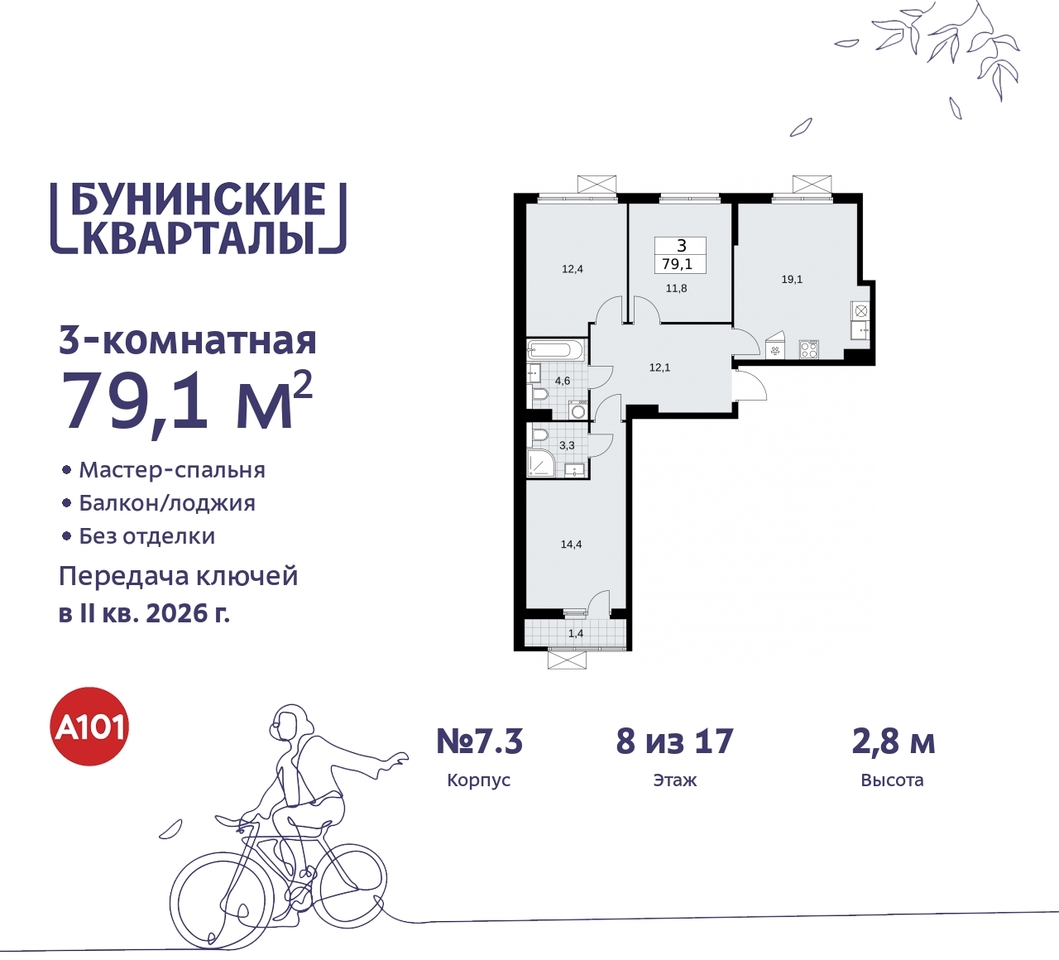 квартира г Москва п Сосенское пр-кт Куприна 2 ЖК Бунинские Кварталы метро Улица Горчакова метро Коммунарка Сосенское, Ольховая, Бунинская аллея фото 1