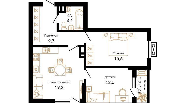 квартира г Краснодар р-н Прикубанский ул им. Даниила Смоляна 71 микрорайон «Южане» корп. 2 фото 1