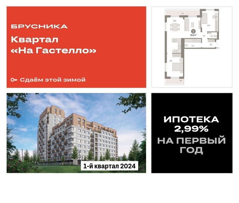 квартира г Тюмень ул Молодогвардейцев 5к/1 Квартал «На Гастелло» Калининский административный округ фото 1