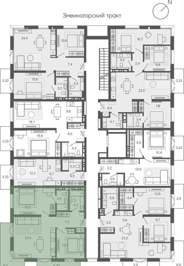 квартира г Барнаул р-н Центральный тракт Змеиногорский 35б корп. 1 фото 6