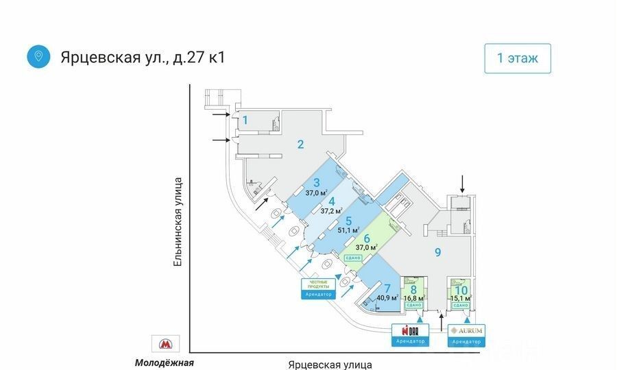 торговое помещение г Москва метро Молодежная ул Ярцевская 27к/1 фото 9