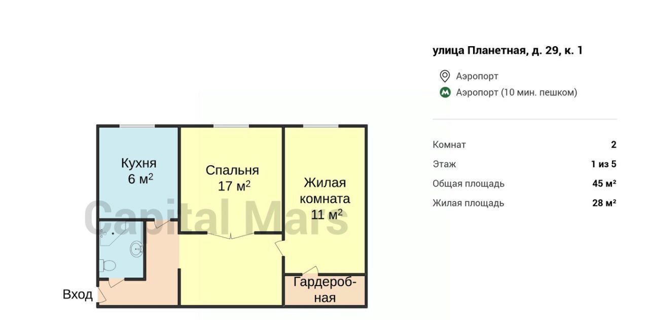 квартира г Москва метро Аэропорт ул Планетная 29к/1 фото 3