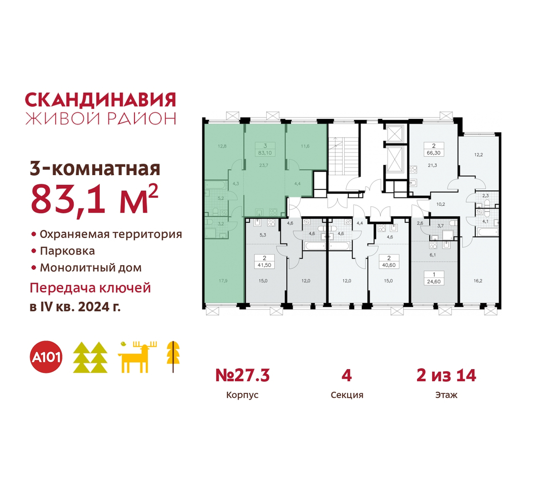 квартира г Москва п Сосенское жилой район «Скандинавия» Сосенское, жилой комплекс Скандинавия, 27. 3, Бутово фото 2