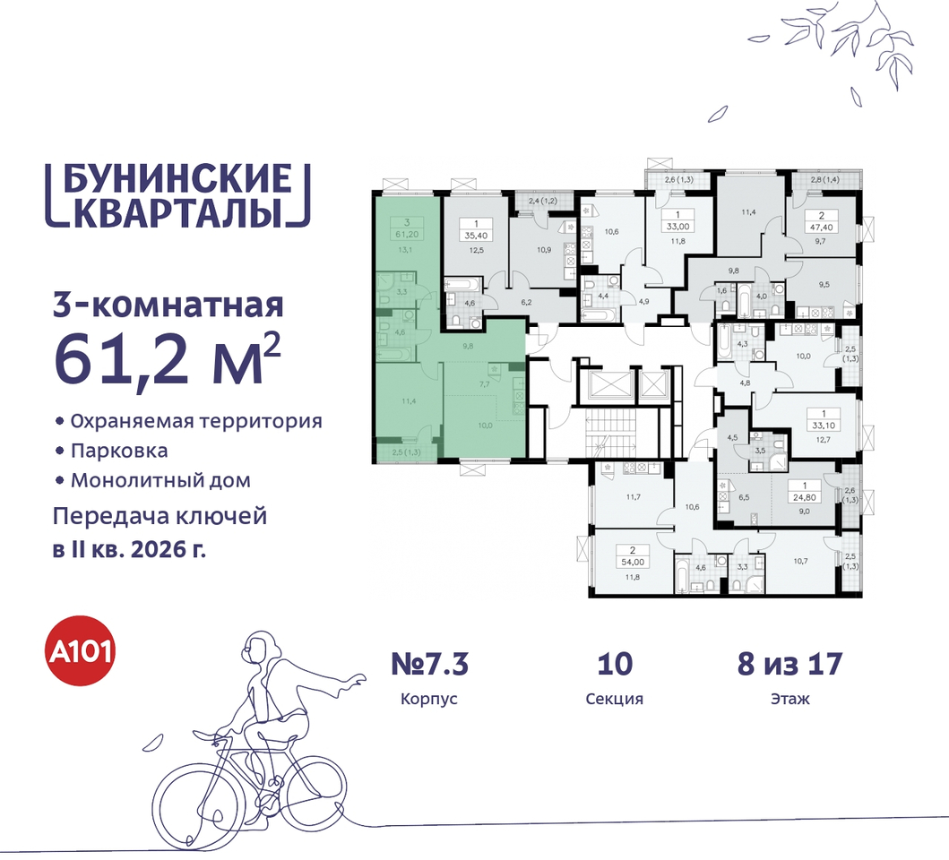 квартира г Москва п Сосенское пр-кт Куприна 2 ЖК Бунинские Кварталы метро Улица Горчакова метро Коммунарка Сосенское, Ольховая, Бунинская аллея фото 2