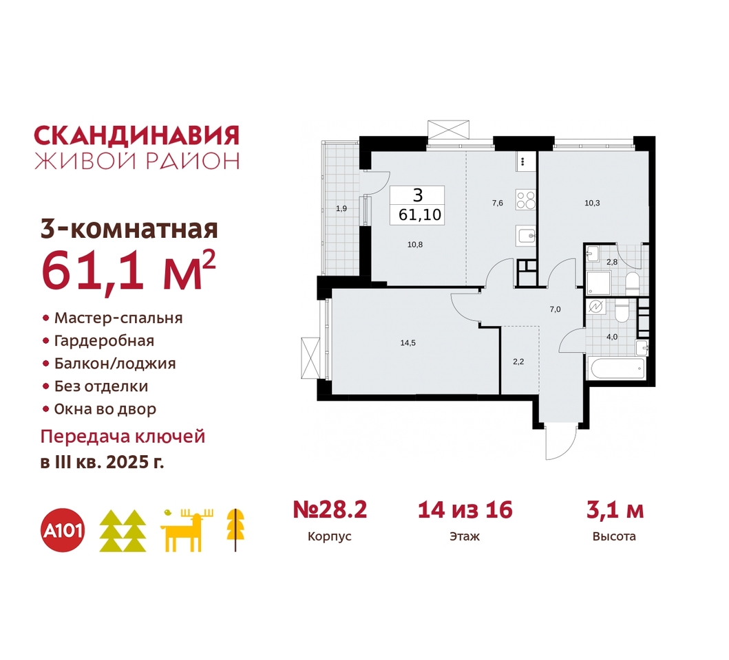 квартира г Москва п Сосенское жилой район «Скандинавия» Сосенское, жилой комплекс Скандинавия, 28. 2, Бутово фото 1