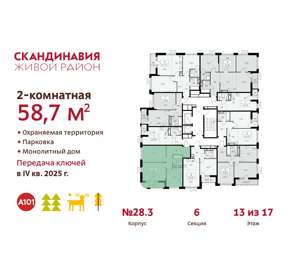 квартира г Москва п Сосенское жилой район «Скандинавия» Сосенское, жилой комплекс Скандинавия, 28. 3, Бутово фото 2