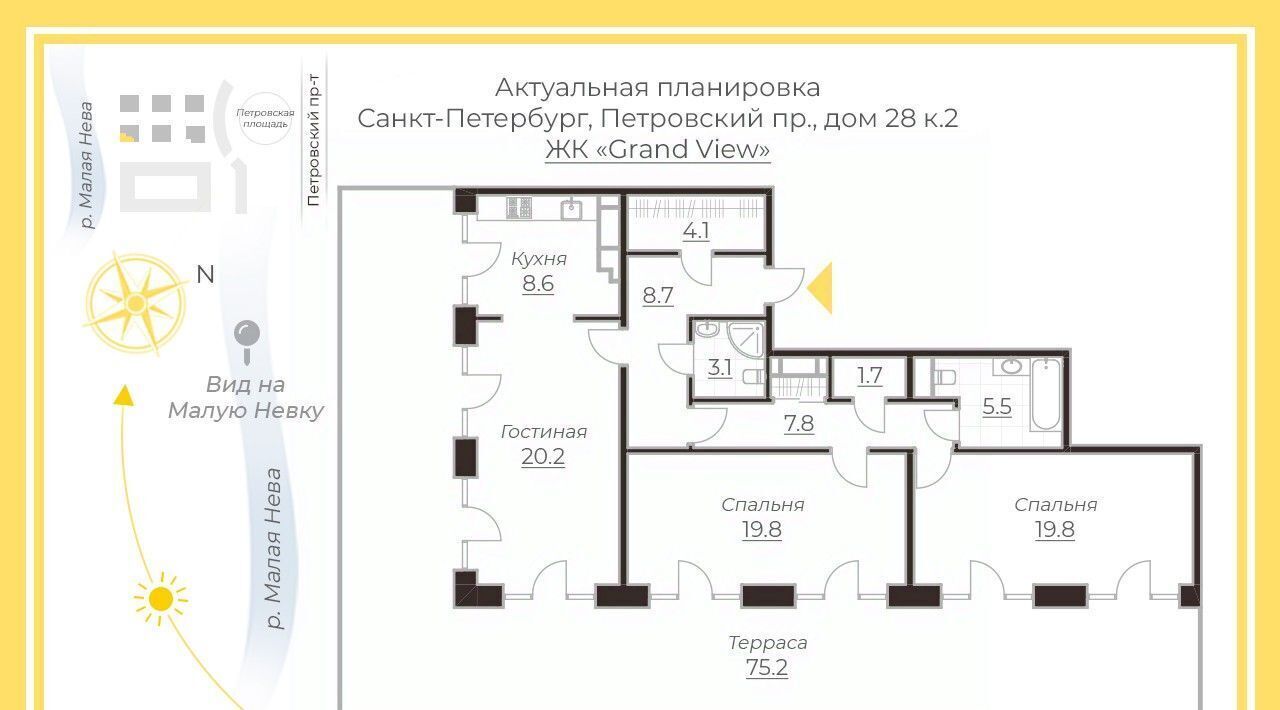 квартира г Санкт-Петербург метро Крестовский Остров пр-кт Петровский 28к/2 округ Петровский фото 1