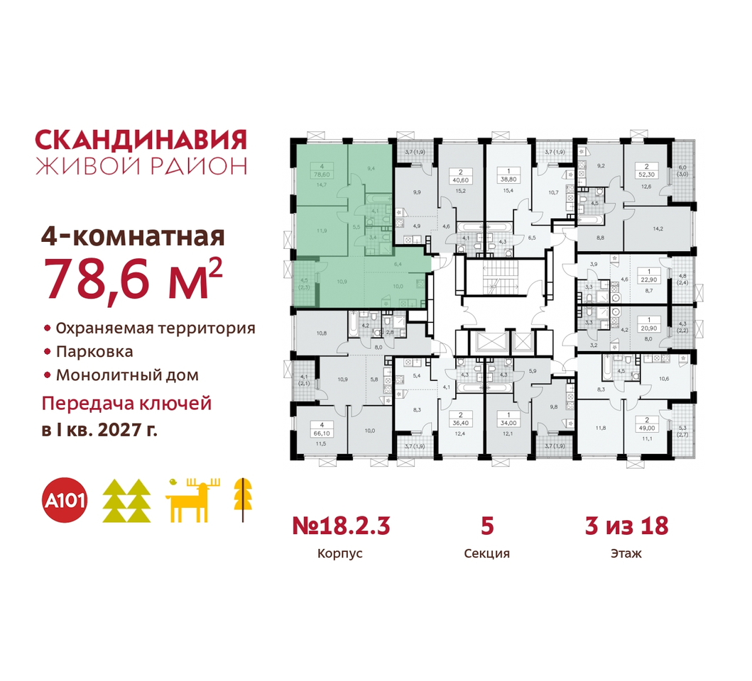 квартира г Москва п Сосенское жилой район «Скандинавия» Сосенское, жилой комплекс Скандинавия, 18. 2.3, Бутово фото 2