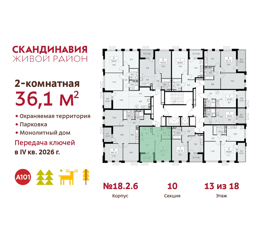 квартира г Москва п Сосенское жилой район «Скандинавия» Сосенское, жилой комплекс Скандинавия, 18. 2.6, Бутово фото 2