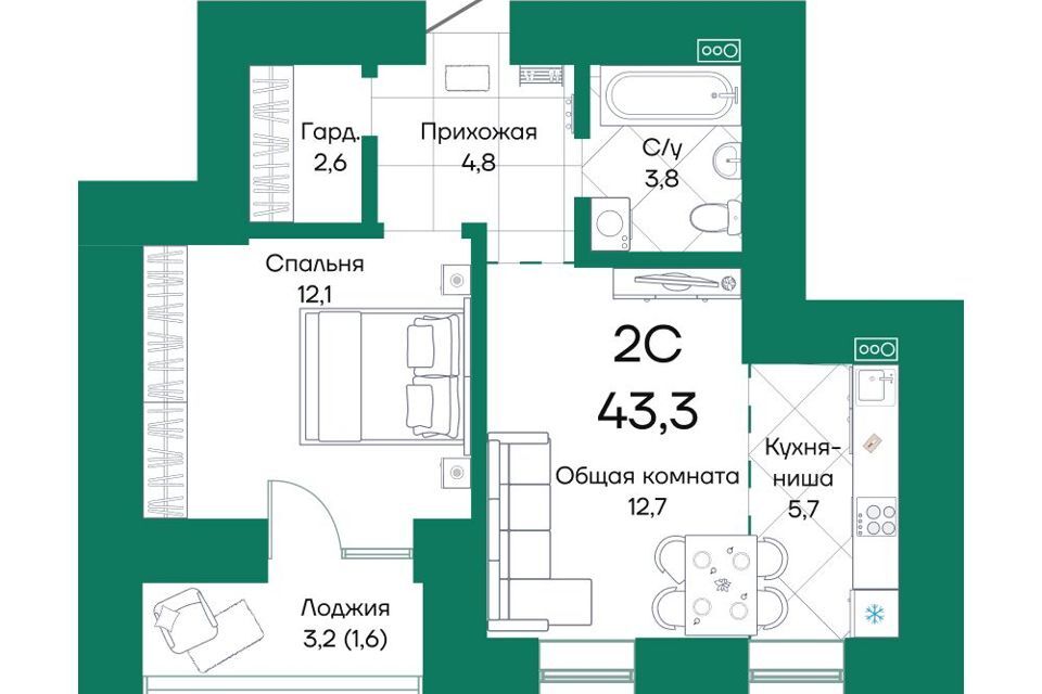 квартира г Барнаул ул Просторная 390/1 Барнаул городской округ фото 2