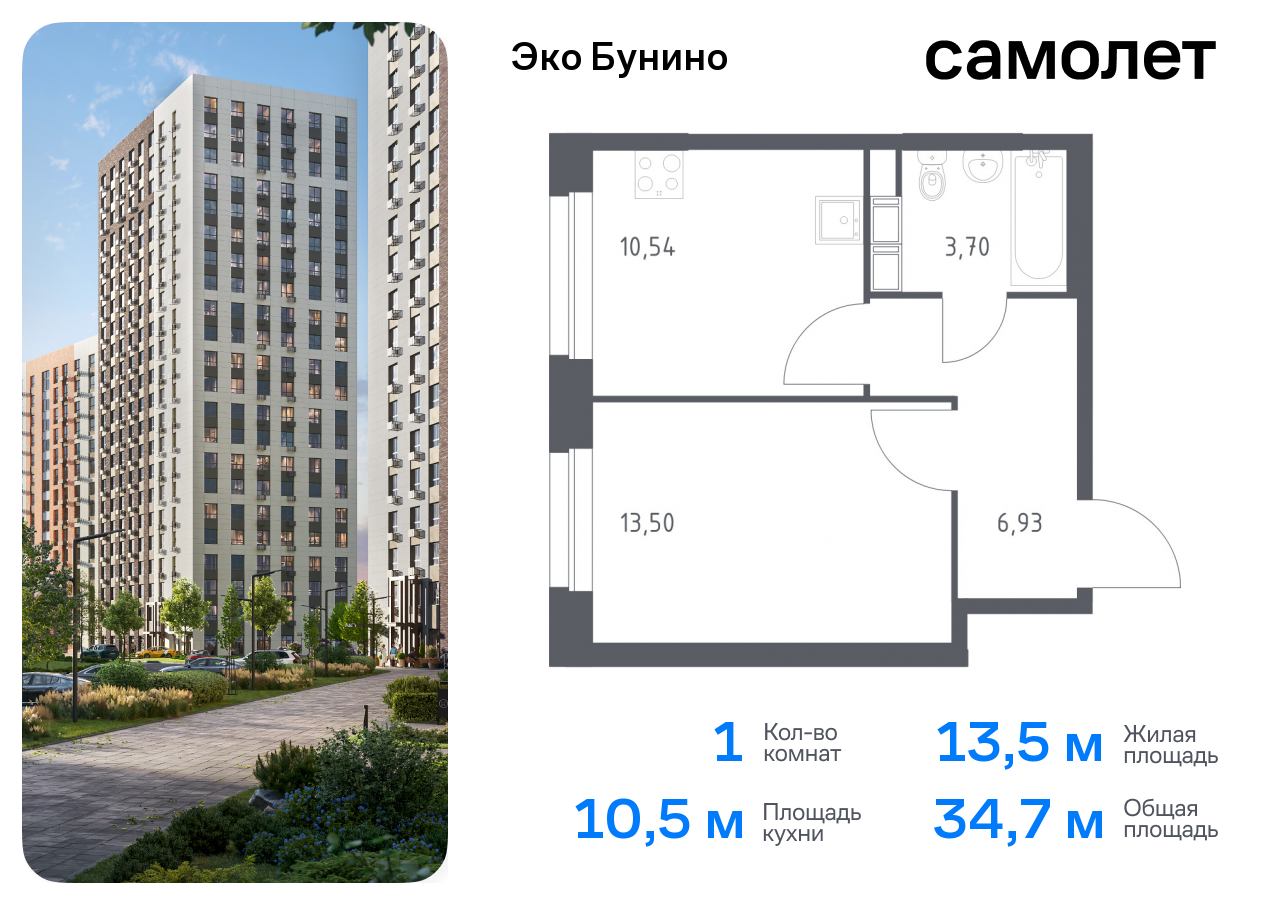 квартира г Москва метро Бунинская аллея жилой комплекс Эко Бунино, 14. 2 фото 1