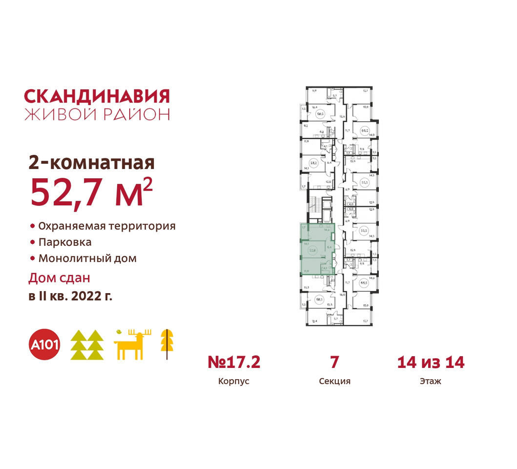 квартира г Москва п Сосенское б-р Скандинавский 9 жилой район «Скандинавия» Сосенское, Бутово фото 2