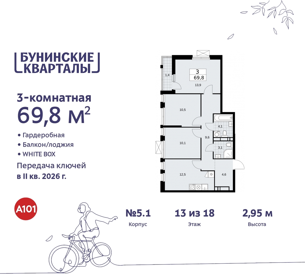 квартира г Москва п Сосенское пр-кт Куприна 2 ЖК Бунинские Кварталы метро Коммунарка метро Улица Горчакова Сосенское, Ольховая, Бунинская аллея фото 1