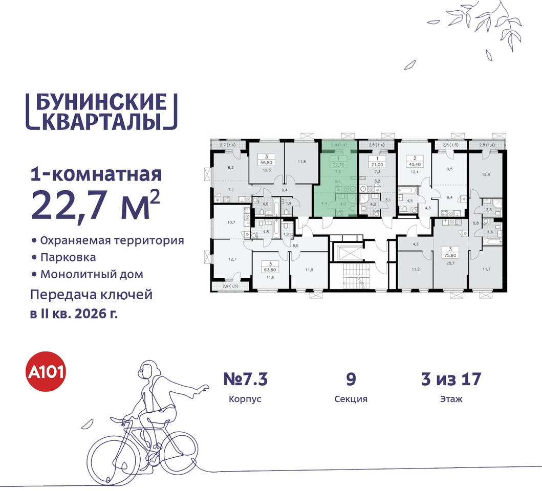 квартира г Москва п Сосенское пр-кт Куприна 2 ЖК Бунинские Кварталы метро Коммунарка метро Улица Горчакова Сосенское, Ольховая, Бунинская аллея фото 2