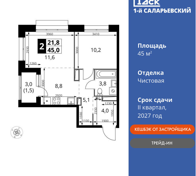 квартира г Москва метро Коммунарка метро Тропарёво ТиНАО жилой комплекс 1-й Саларьевский, квартал № 70 фото 1