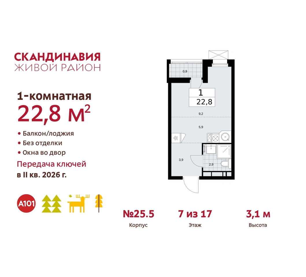 квартира г Москва п Сосенское б-р Скандинавский 25/5 жилой район «Скандинавия» Сосенское, Бутово фото 1