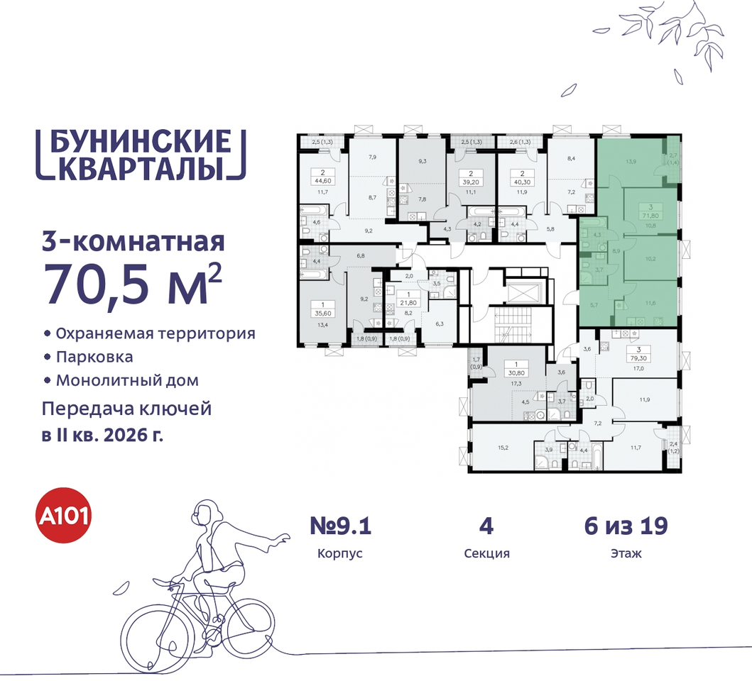 квартира г Москва п Сосенское пр-кт Куприна 2 ЖК Бунинские Кварталы метро Улица Горчакова метро Коммунарка Сосенское, Ольховая, Бунинская аллея фото 2