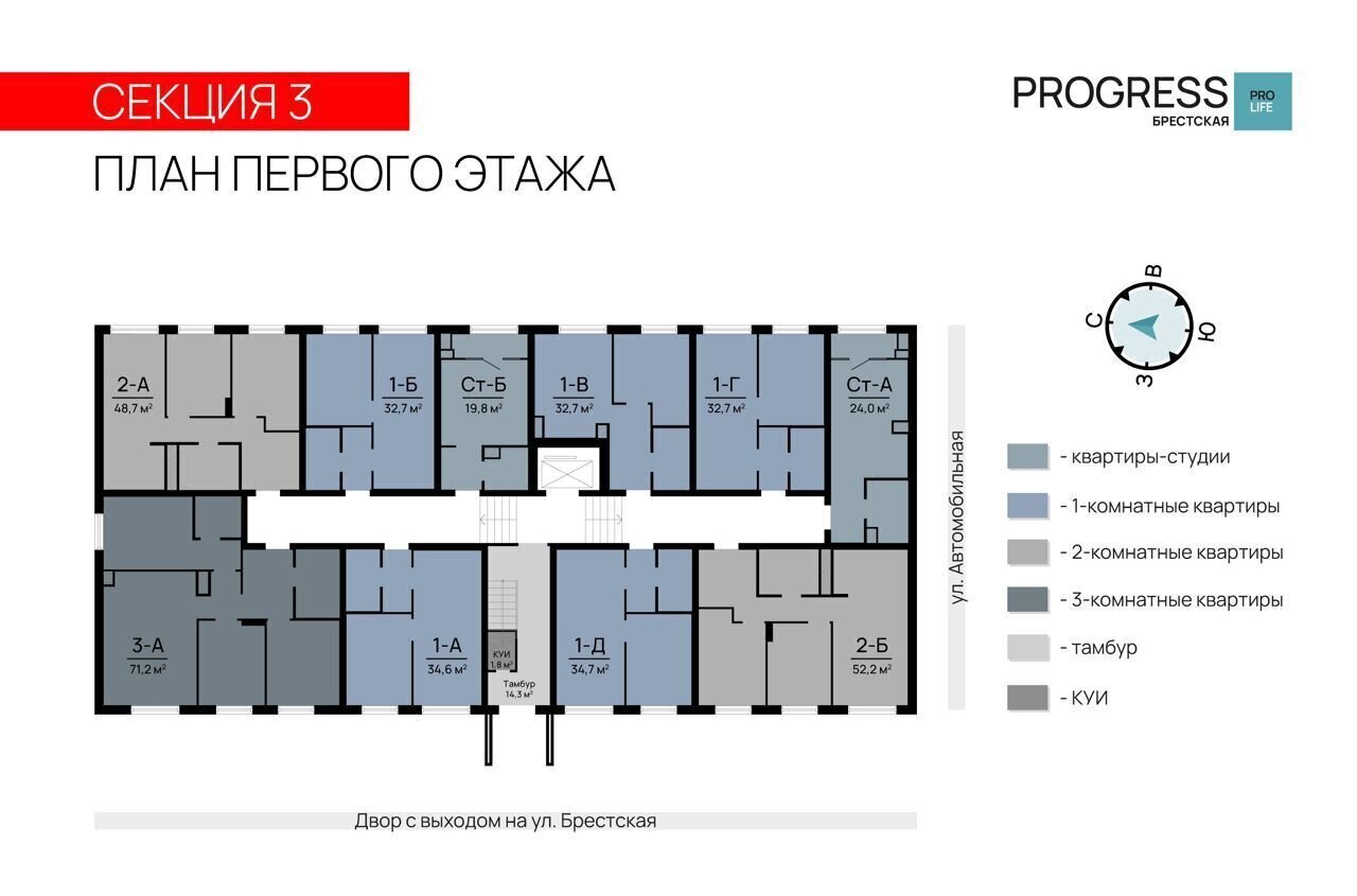 квартира г Астрахань р-н Советский ул Брестская 11 ЖК «PROGRESS Брестская» фото 9