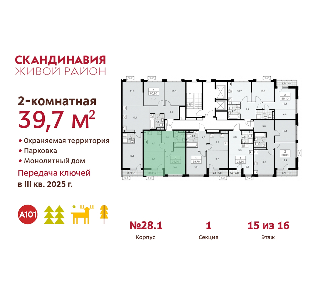 квартира г Москва п Сосенское жилой район «Скандинавия» Сосенское, жилой комплекс Скандинавия, 28. 1, Бутово фото 2